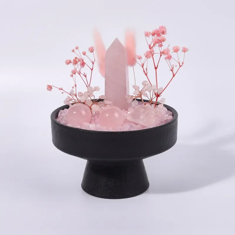 Foreign Crystal  Powder Crystal Bonsai Powder Tower with Ball Office Desktop