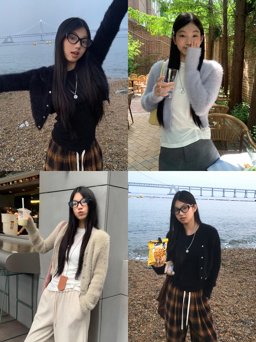 سترة نسائية محبوكة بتصميم أنيق من ريد سيليبريتي جاليري، بأكمام طويلة وتصميم قصير، مناسبة للخريف، بسيطة وعصرية للارتداء اليومي