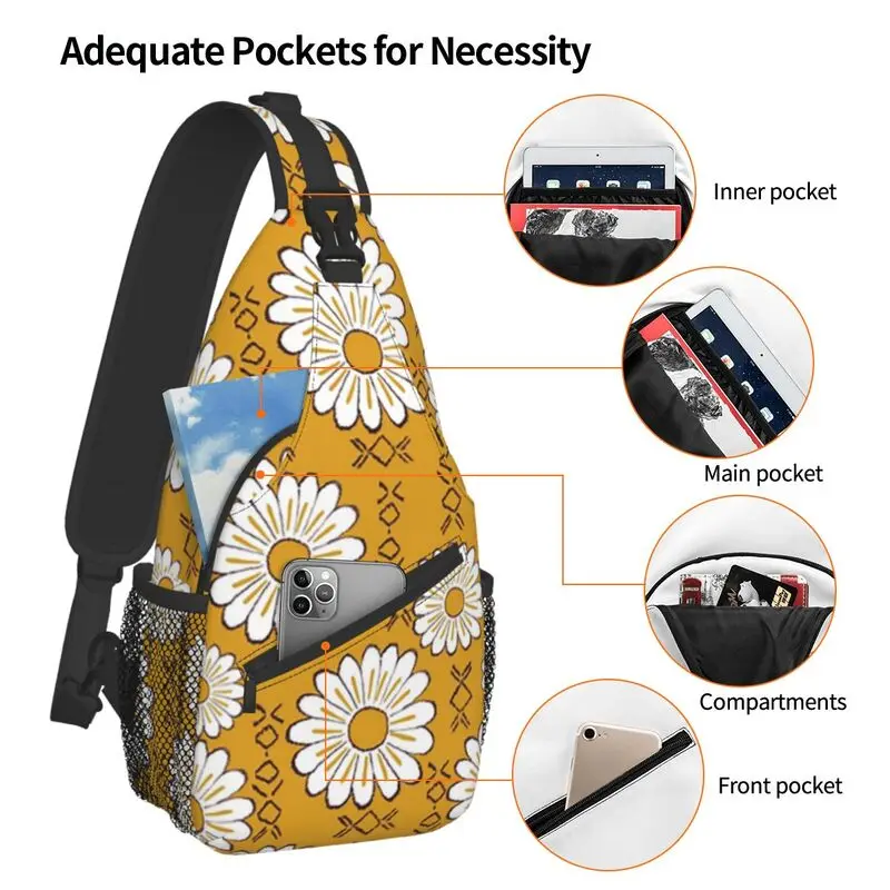 Harry girassol flor sling sacos para viagens caminhadas hippie pop arte floral padrão peito crossbody mochila ombro daypack