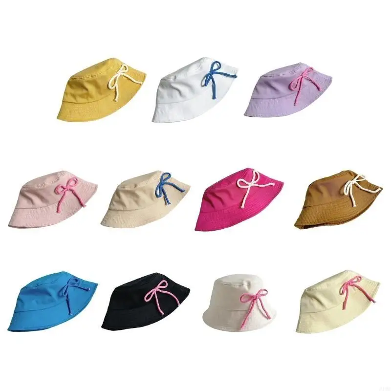 

F19F Breathable Bucket Hat for Kids Girls Colorful Bow Versatile Fisherman Hat