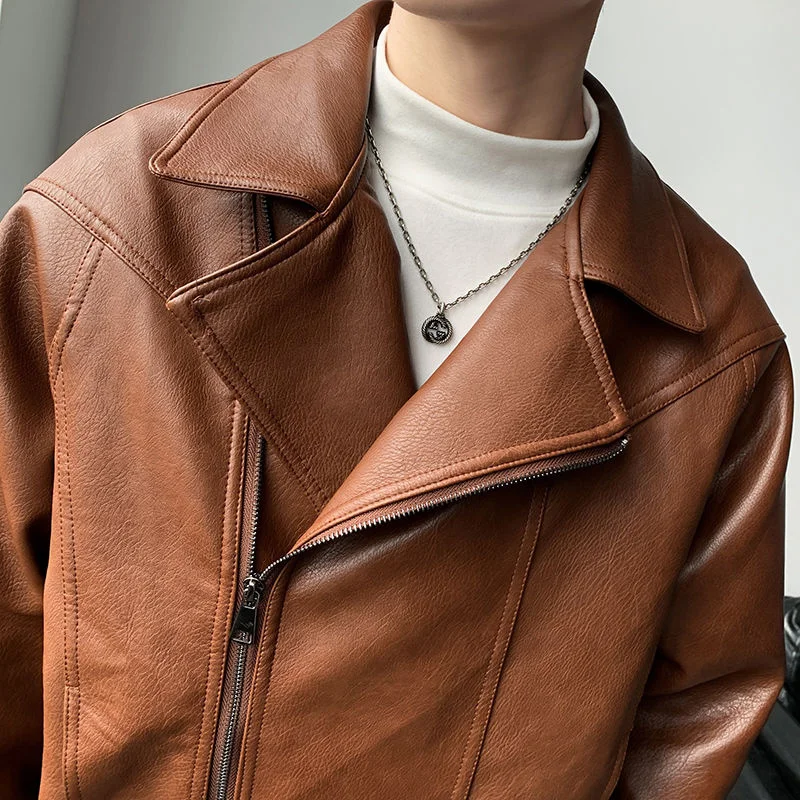 Spring 2022 New Korean PU Leather Jacket Fashion Men's Motorcycle Clothes Short Casual Zipped Coat Vintage Chic Clothing