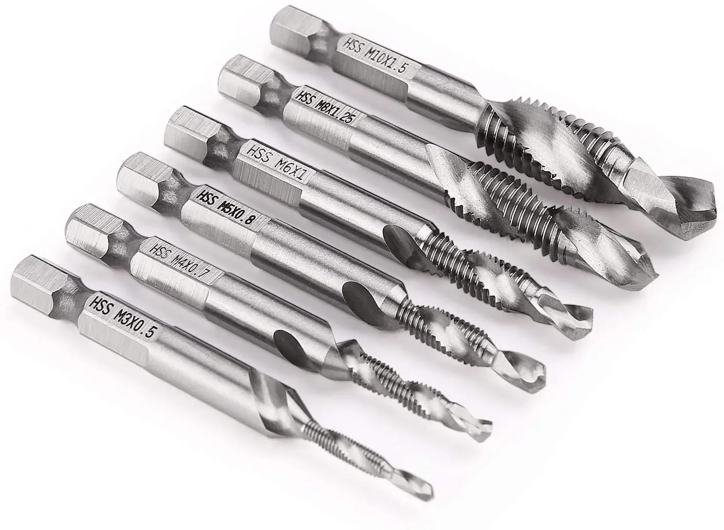 Metric Thread Tap Drill Set Hex Shank Combination Drill and Tap Bit Set HSS Screw Tap Deburr Drill Bits with Center Punch Tool