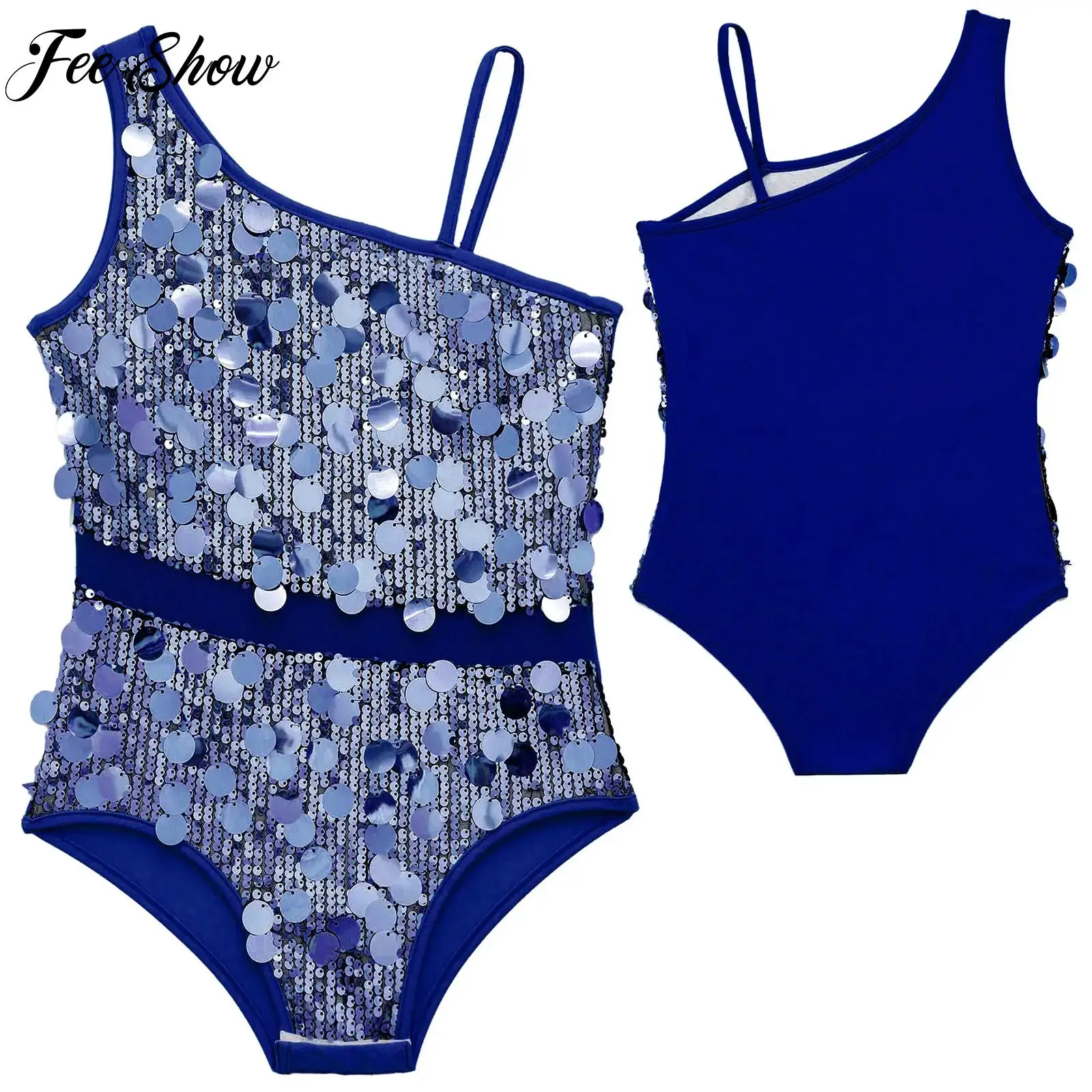 

Kids Girls Glittery Sequins Ballet Latin Dance Leotard Figure Skating Unitard Rhythmic Gymnastic Performance Bodysuit Costume