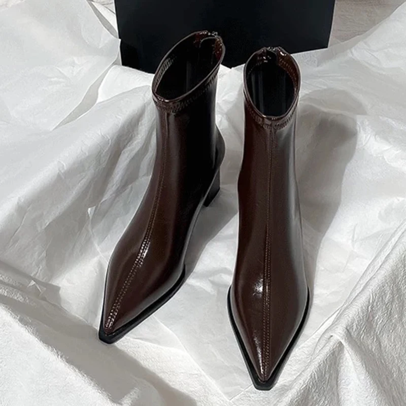 

Pointed Toe Women's Ankle Boots High Heels Fashion Luxury Shoes Chunky Designer Dress Winter Boots 2025 New Femme Chelsea Botas
