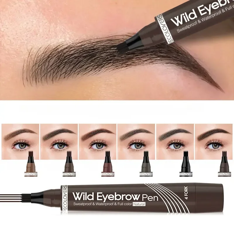 5 สีดินสอเขียนคิ้ว Liquid Tint แต่งหน้า Long Lasting Waterproof Eyebrow Tattoo ปากกา, 4 แยกเคล็ดลับ Smudge Proof Eyebrow เครื่องสําอางค์