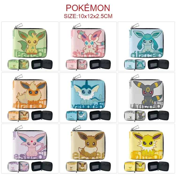 Pokemon Anime Figure Clefairy Jigglypuff Vaporeon Glaceon Short Colorful Printed PU Leather Wallet Children's Toy Birthday Gifts