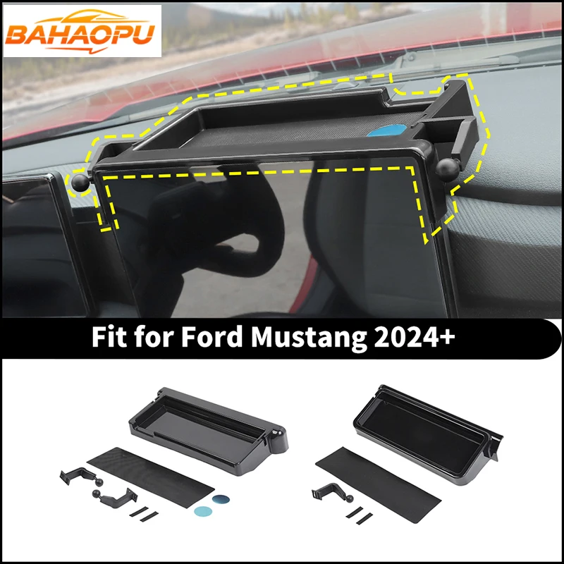 

BAHAOPU Car Central Control Screen Storage Box Phone Bracket Fit For Ford Mustang 2024 2025 Up,Auto Stowing Tidying Accessories