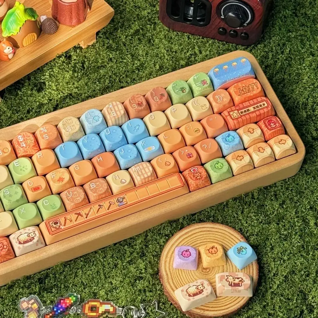 

Колпачки для клавиш в стиле пикселей, 136-клавишный профиль SO/Cherry Stardew Valley PBT, пользовательские колпачки для механической клавиатуры, милые колпачки для клавиш для игры на ферме