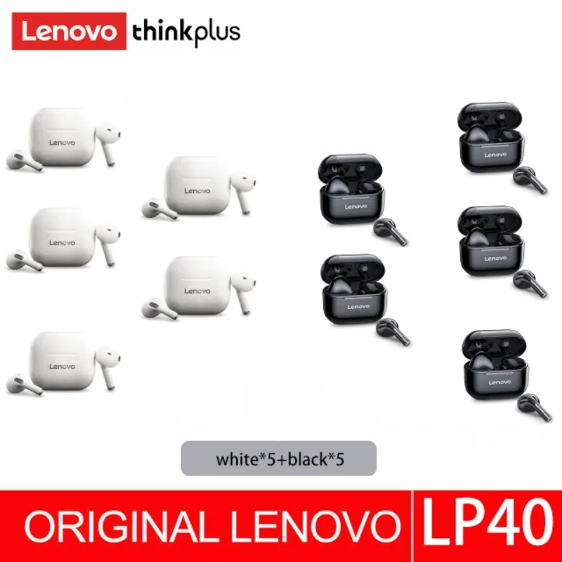 Оптовая продажа, 10 шт., оригинальная Bluetooth-гарнитура Lenovo Lp40, полувкладыши Augustende, аудио hi-fi TWS microfoon с сенсорным управлением