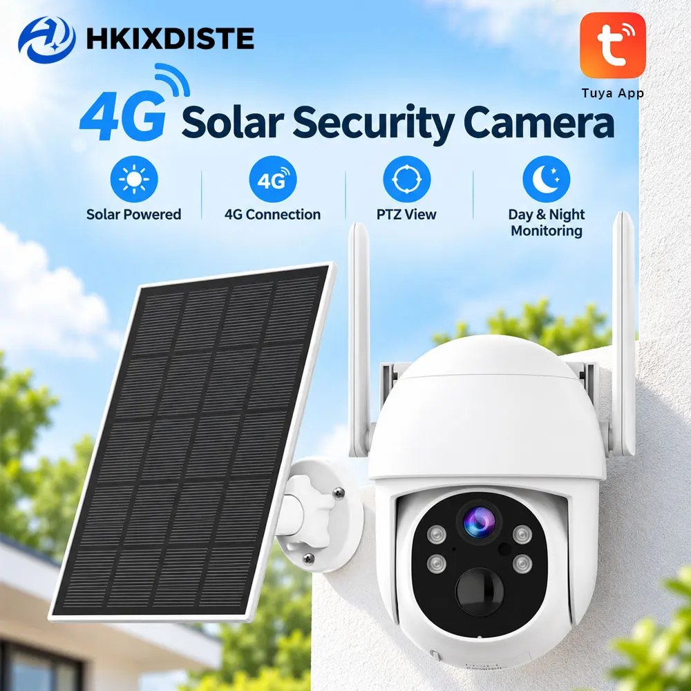 4G VirtualCard Tuya 5MP Solar Surveillance SmartLife Home Security Camera Free Gift One Year Data PIR Detection 360° PTZ Control