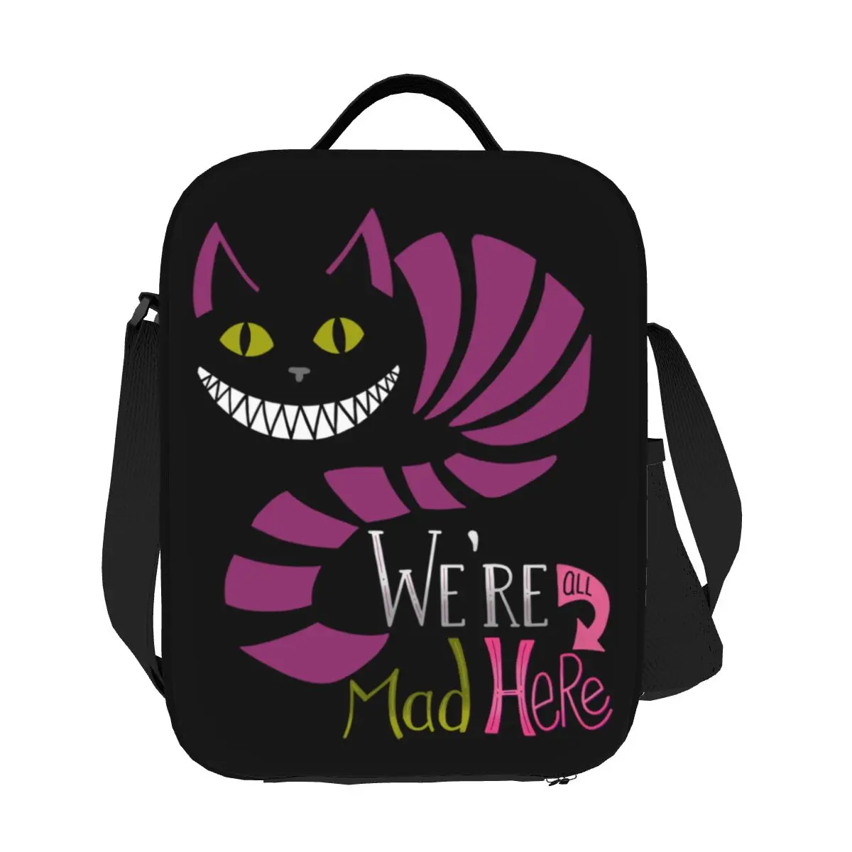 

Custom Alice In Wonderland Cheshire Cat Insulated Lunch Bags for Women Resuable Cooler Thermal Food Bento Box Work School Travel