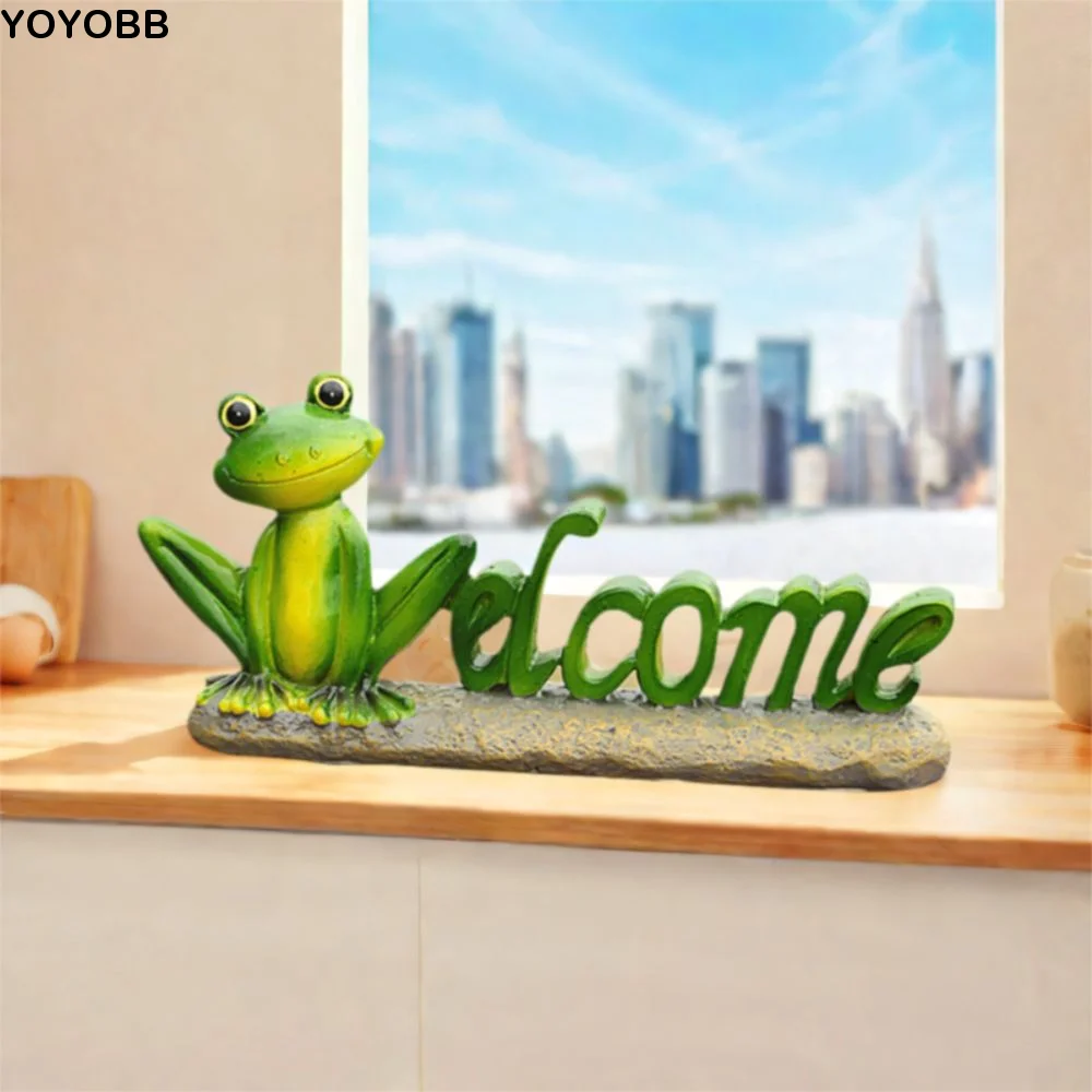 

Funny Cartoon Frogs Miniature Figurines Resin Crafts Cute Frog Welcome Sign Handicraft Animal Statue Micro-landscape Accessories