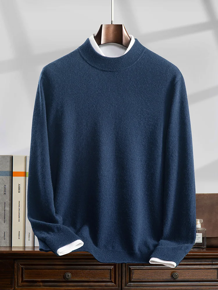 Choice 100% Cashmere Sweater Men's Mock-neck Basic Pullover Autumn Winter Warm Comfy Bottom Cashmere Knitwear High Quality Tops