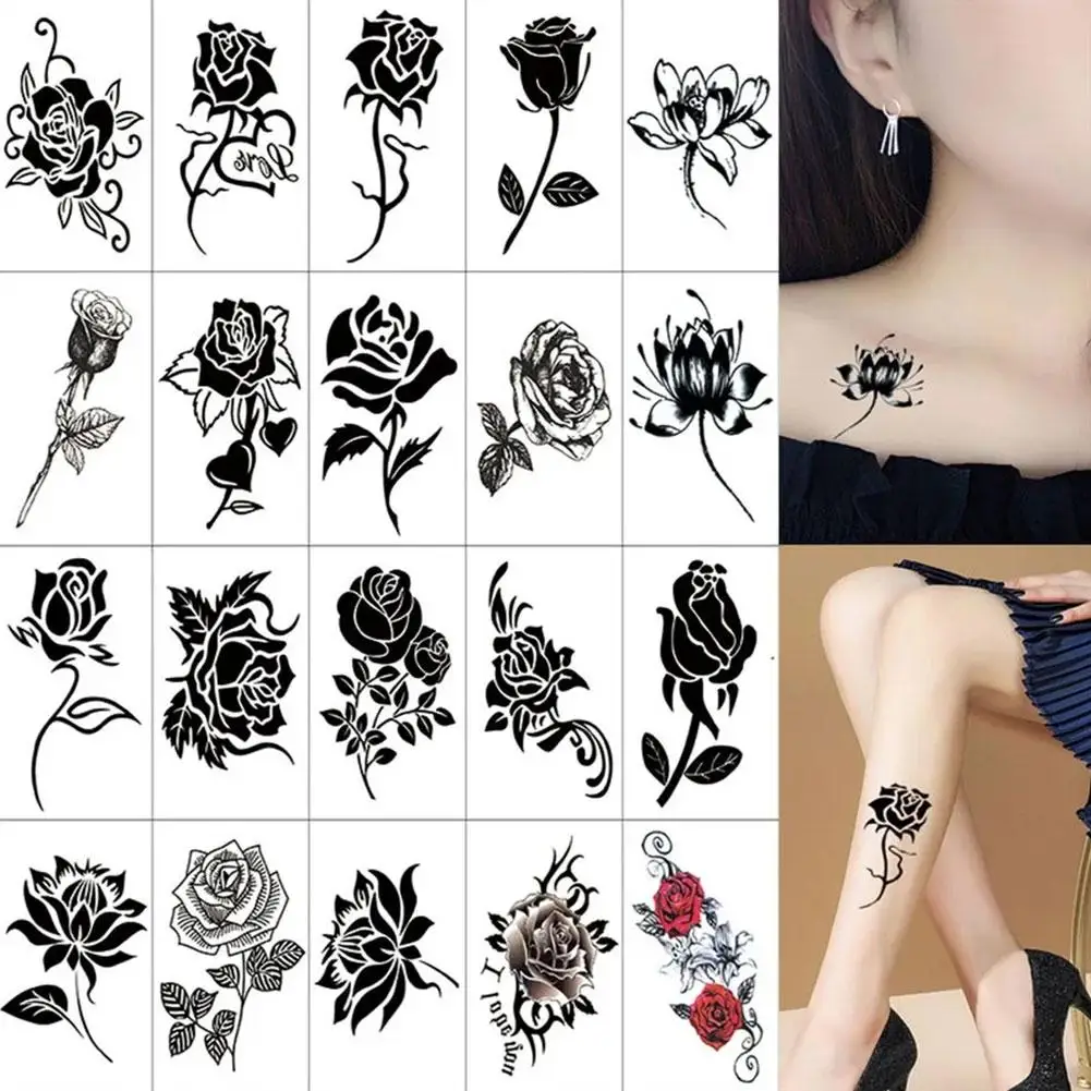 

1 Set Black Flower Butterfly Temporary Tattoos for Women Men Fake Tattoo Adults Face Hands Body Art Waterproof Tatoo Stickers