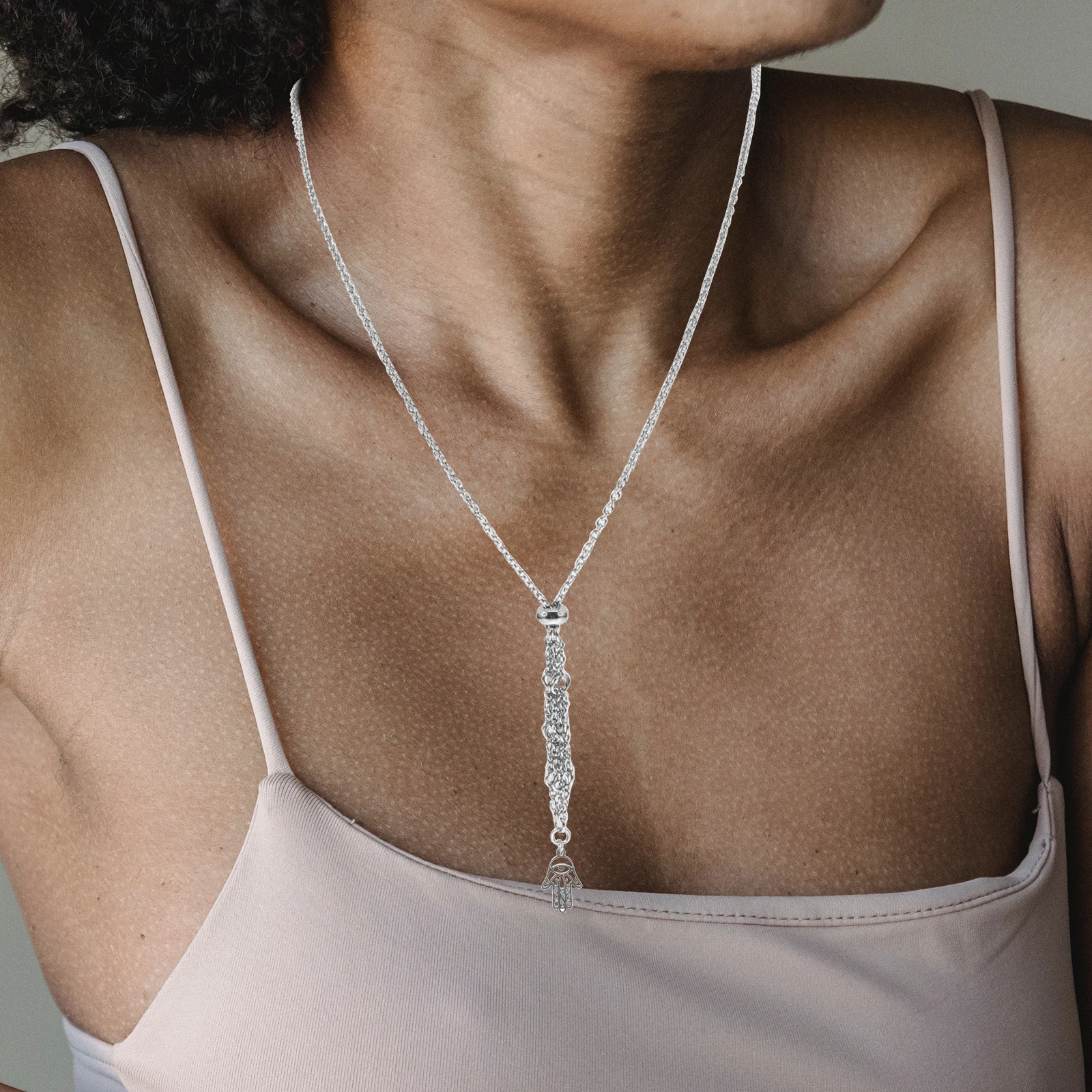 

Hamsa H Necklace Crystal Cage Pendant Chain Stone Holder Round Beads Necklace Chains for Pendants Women AccessoriesPurple Quartz