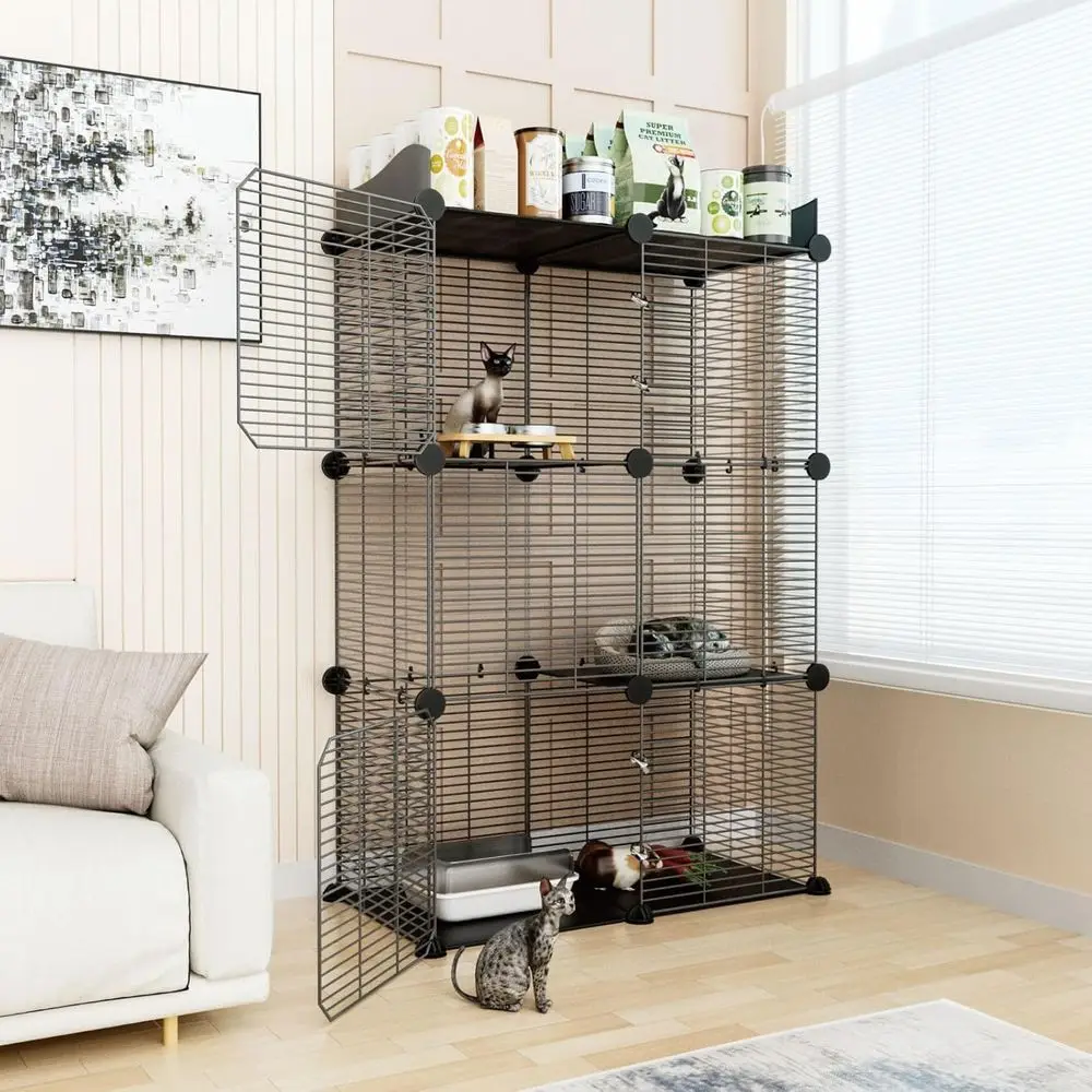 

Двухуровневая проволочная клетка-вольер для кошек, домашний игровой манеж, клетка-переноска для 1-2 кошек или котят