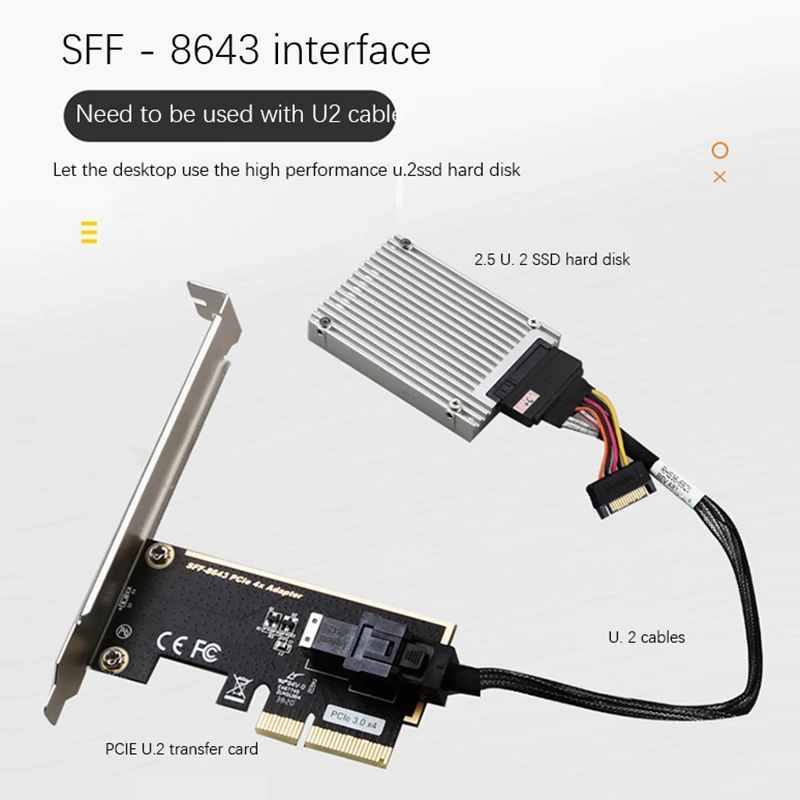 Pcie to u.2 SFF-8643 genカード、gen 3または4-レーンカード、ミニソー付き2.5 "nvme ssd (SFF-8643) からu.2 (SFF-8639) ケーブル