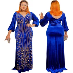 Plus Size African Party Long Dresses for Women 2026 New Dashiki Ankara Velvet Evening Gowns Turkey Outfits Robe Africa Clothing