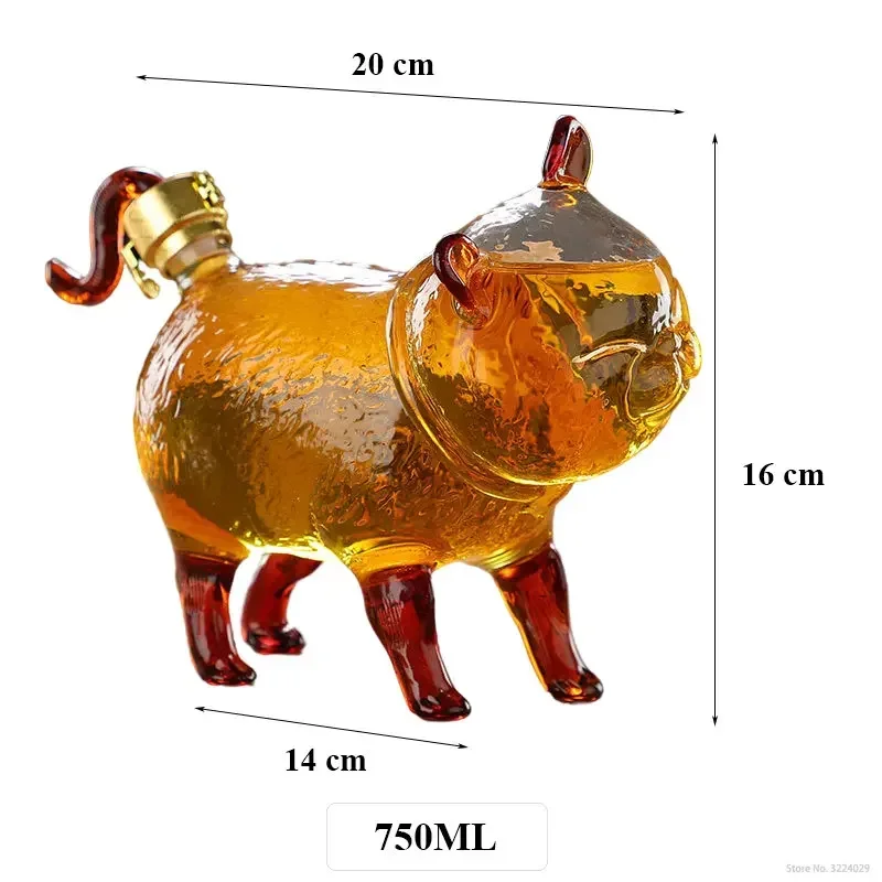 Cute 750ml animal cat shaped novelty design lead-free glass wine decanter Hand Blown whiskey decanter for Liquor Scotch Bourbon