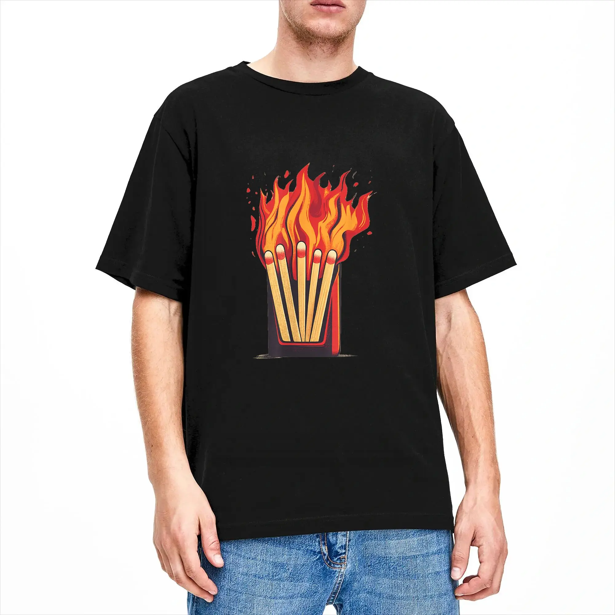Flames and Lighter Costume for Funny Matchbook Lovers T-Shirt Men  Funny 100% Cotton Tees Crew Neck Short Sleeve T Shirt