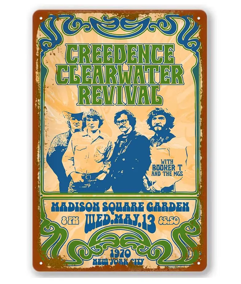 Creedence Clearwater Revival 1970 Poster Vintage Metal Aluminium Sign Tin Sign-Home Decor Garage Man Cave Wall Art 12; X 8;