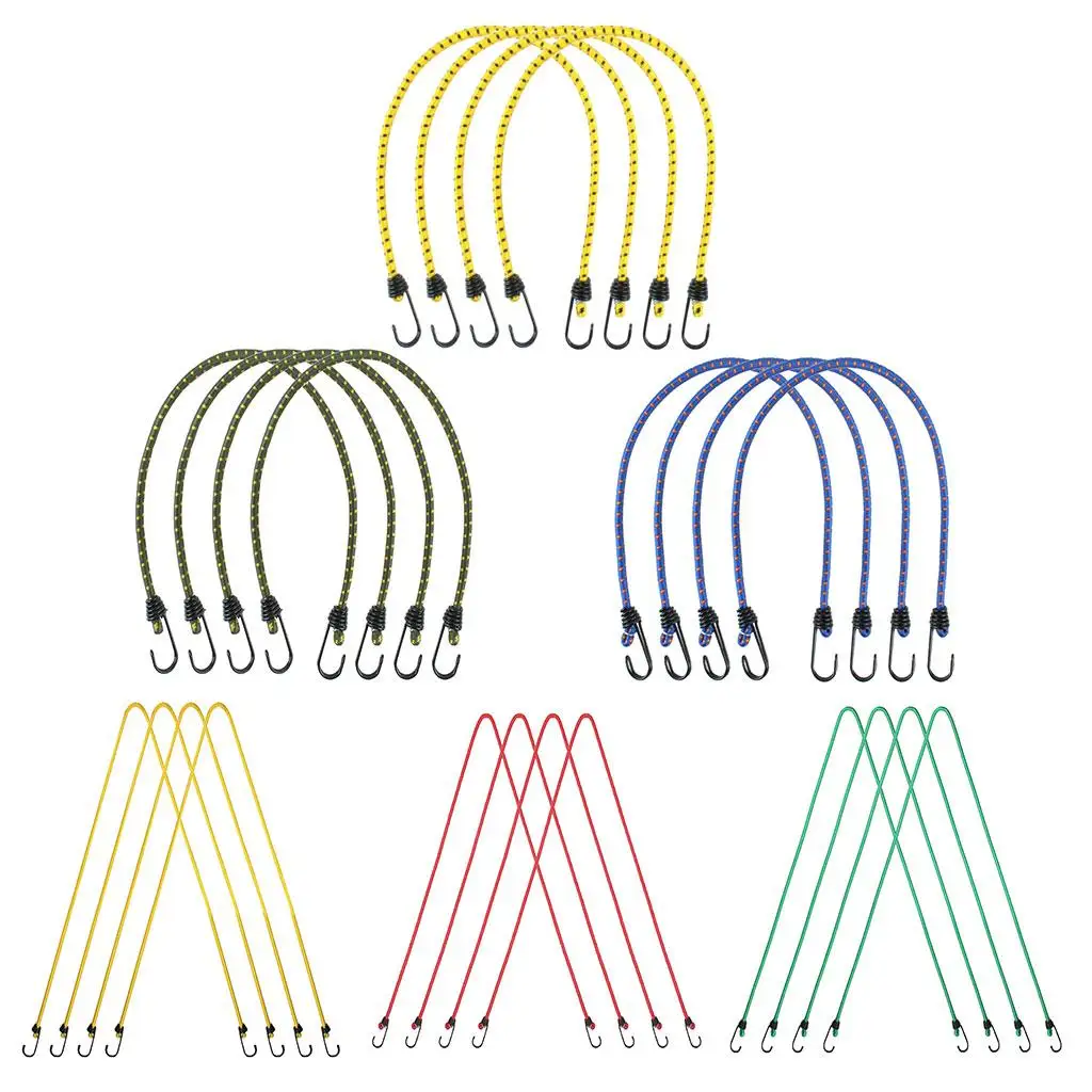 4 Pieces Elastic Bungee Cord Rope Luggage Packing Strap &Hook Outdoor