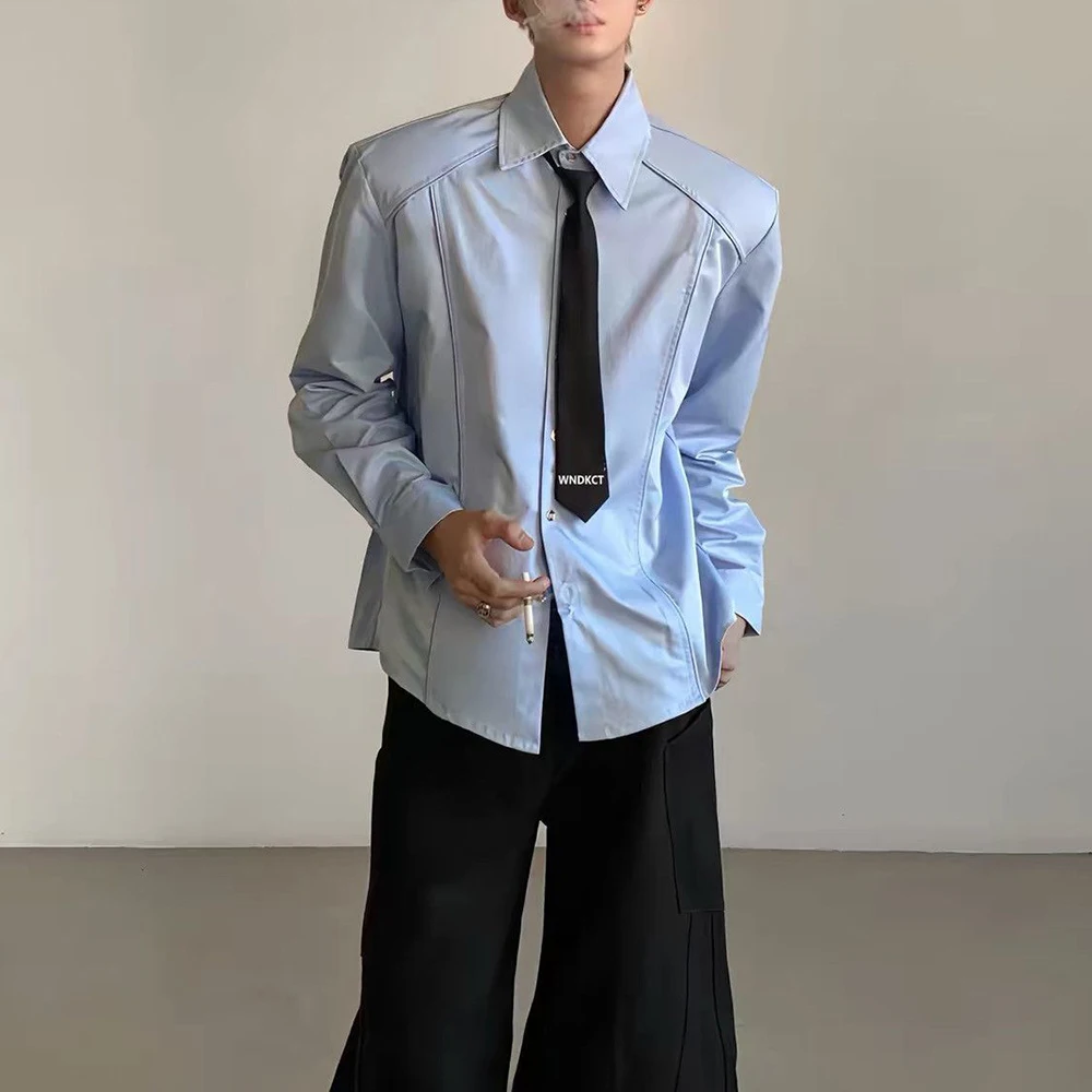 Mens Tie Detail Deconstructed Padded Shoulder Shirt Autumn Streetwear Fashion Youth Niche Outdoor Avant Garde City Boys Top 2026
