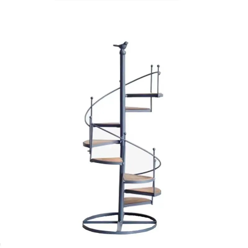 European Iron Staircase Flower Stand Floor to Ceiling Rotating Multi Layer Ladder Bird Stand Balcony Living Room Pot Rack