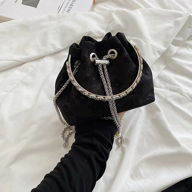 Artificial Leather Campus Unisex Small Handbag Shoulder Crossbody Bags Bucket Chain Mini Female Purse
