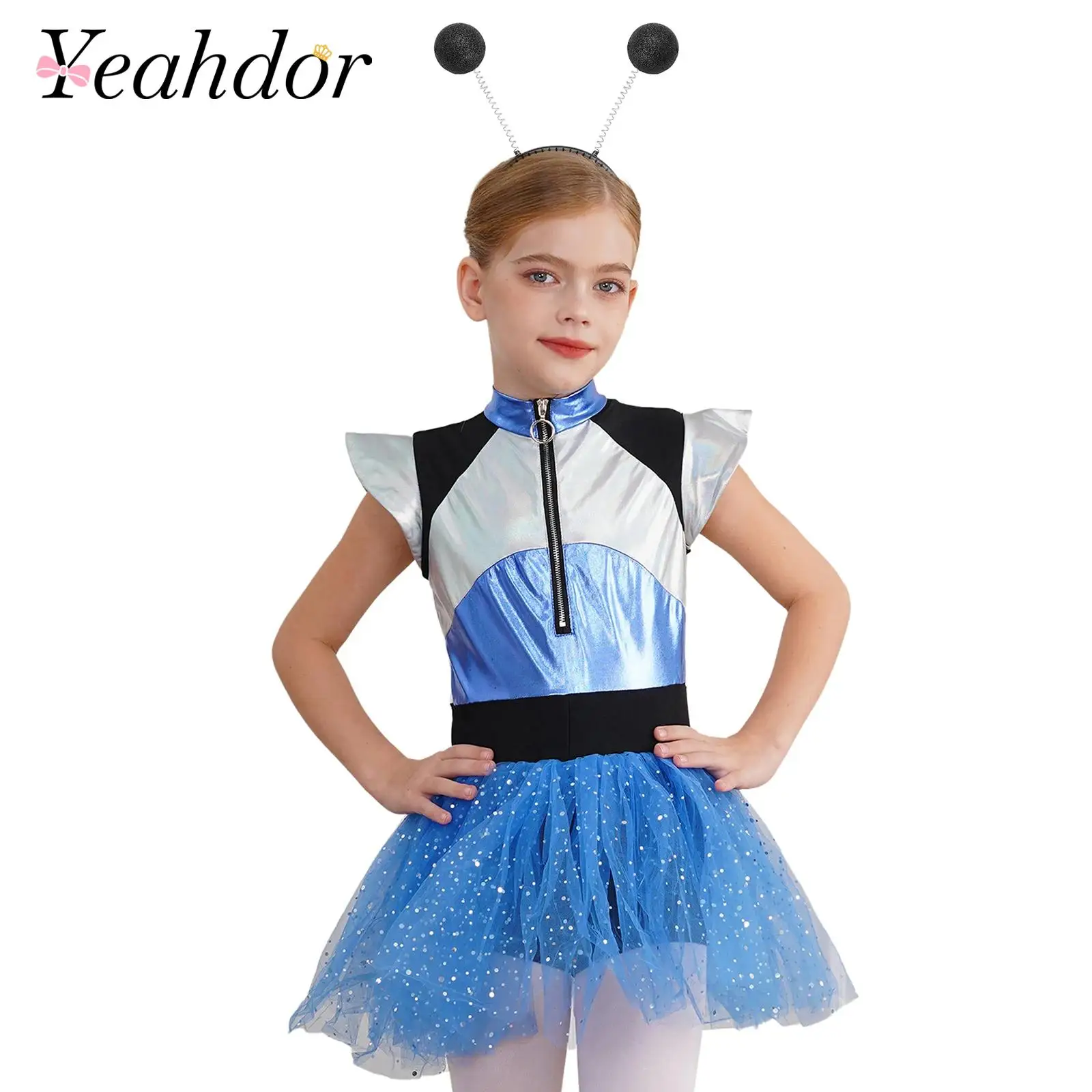 

Girls Alien Costumes Tutu Dress Kids Outerspace Astronaut Party Outfits Fancy Dress Children Carnival Halloween Cosplay Costume