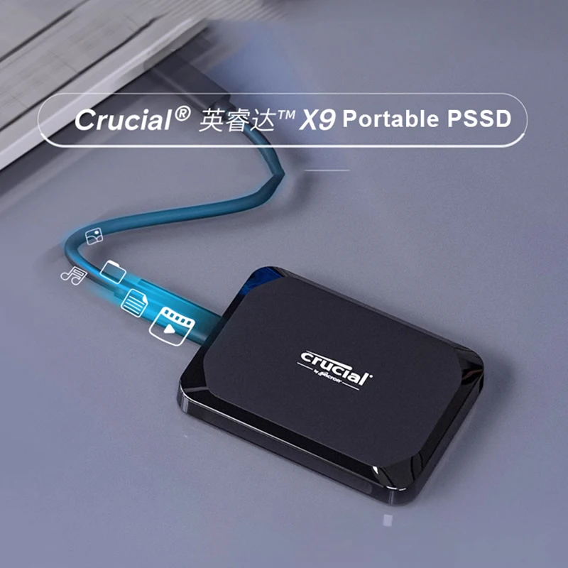 Crucial X9 Portable SSD Read Up to 1050MB/s 1TB 2TB 4TB USB 3.2 External Solid State Drive Lightweight Small with 3 for PC Mac