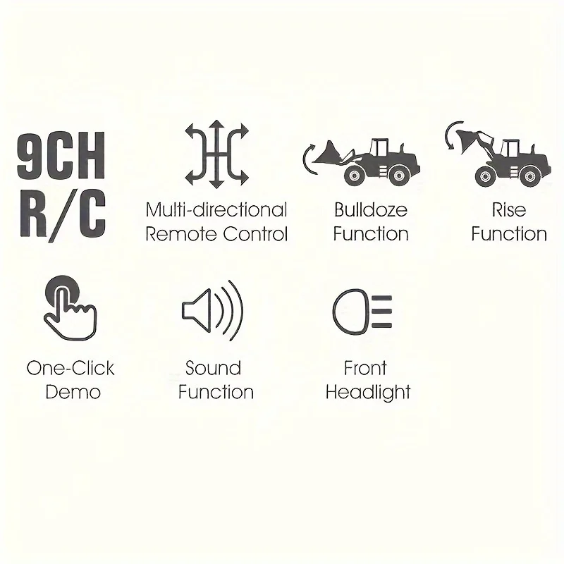 Chargeur télécommandé à 9 canaux, véhicule de construction RC 2.4 mesurz, jouets de camion avec capuchon en métal en alliage, son léger, aste 1 Ba