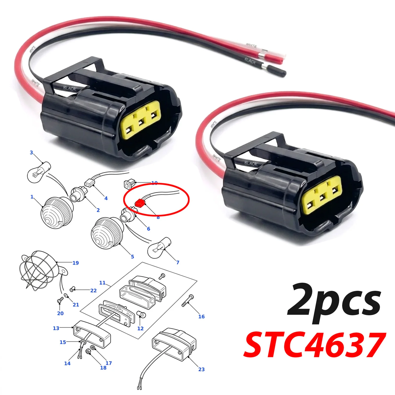For Land Rover Defender 90 110 Discovery 2 2PCS 3Pin Stop Tail Lamp Brake Light Wiring Harness Extension Plug Connector