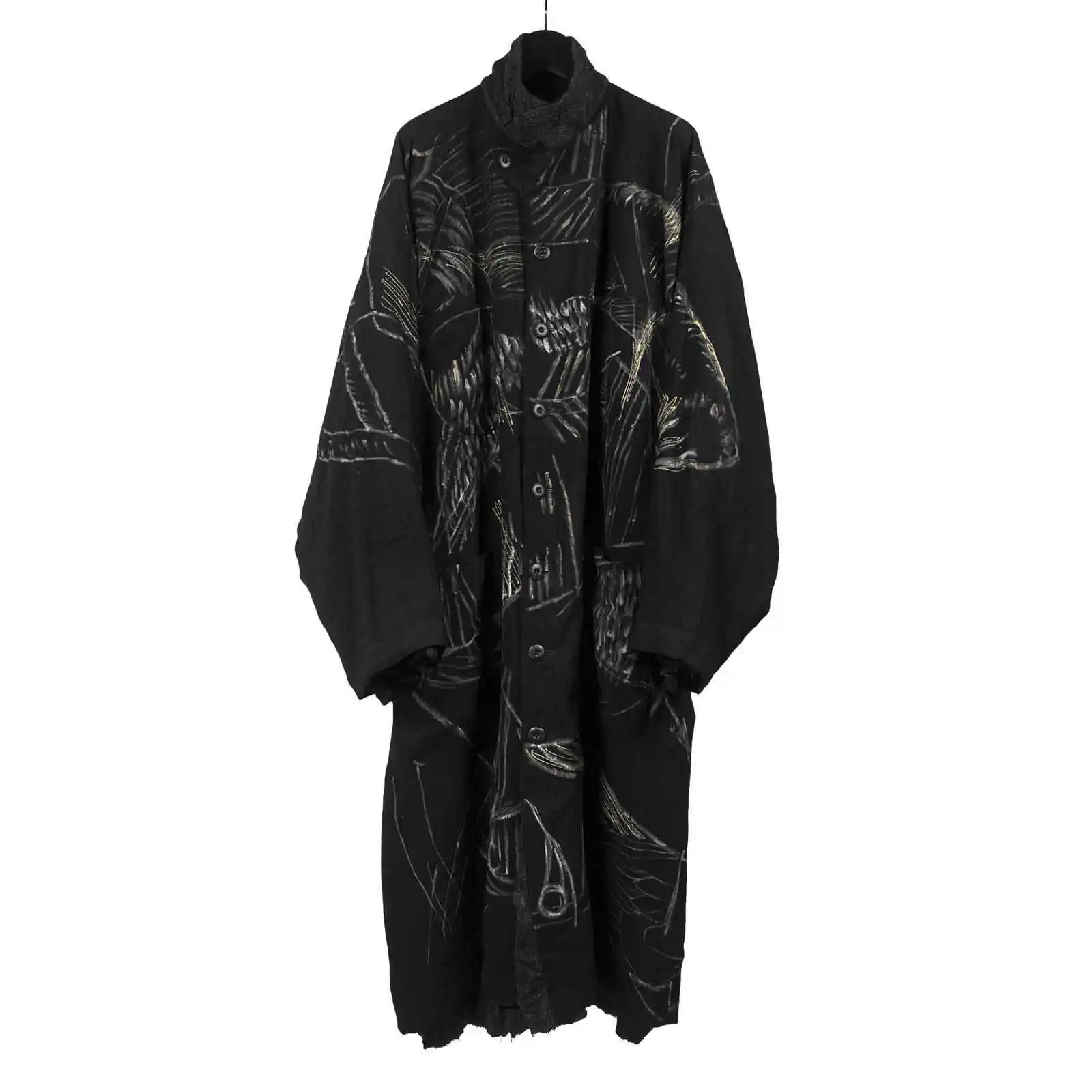 

TOP-YAMAMOTO, оригинальный дизайн, темная плиссированная текстура, свободный силуэт, хлопковая куртка средней длины