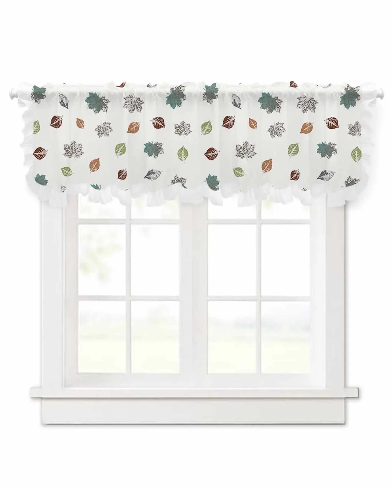 Leaf Abstract Deciduous Short Tulle Half Curtains for Living Room Kitchen Door Cafe Window Sheer Valance Drapes