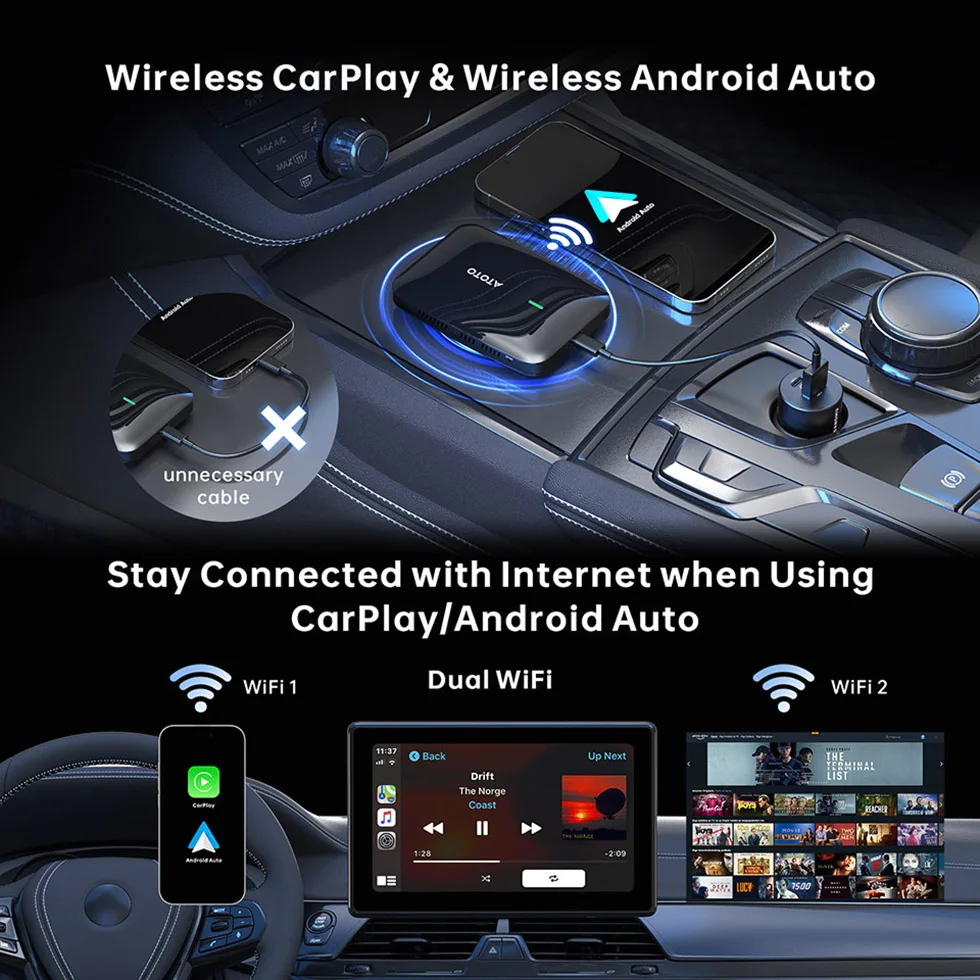 ATOTO Car Smart AI Box Sistema Android 4GB 32GB per Apple Carplay Android Auto Dual WiFi Bluetooth Car Play Adattatore CarWave CB4