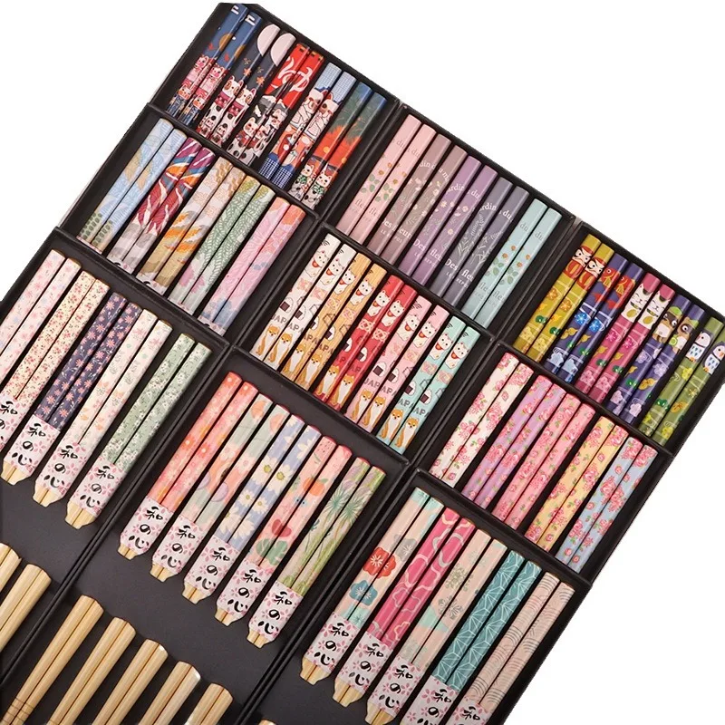 5 pair of bamboo chopsticks household long chopsticks non-slip set tableware chopsticks Multi color Wooden Chopsticks set