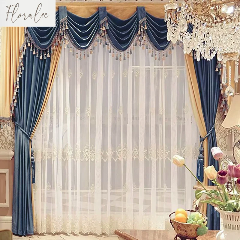 

Curtains for Living Room Dining Bedroom Luxury Elegant European Retro Style Noble High-end Velvet Thick Shading Palace Curtain