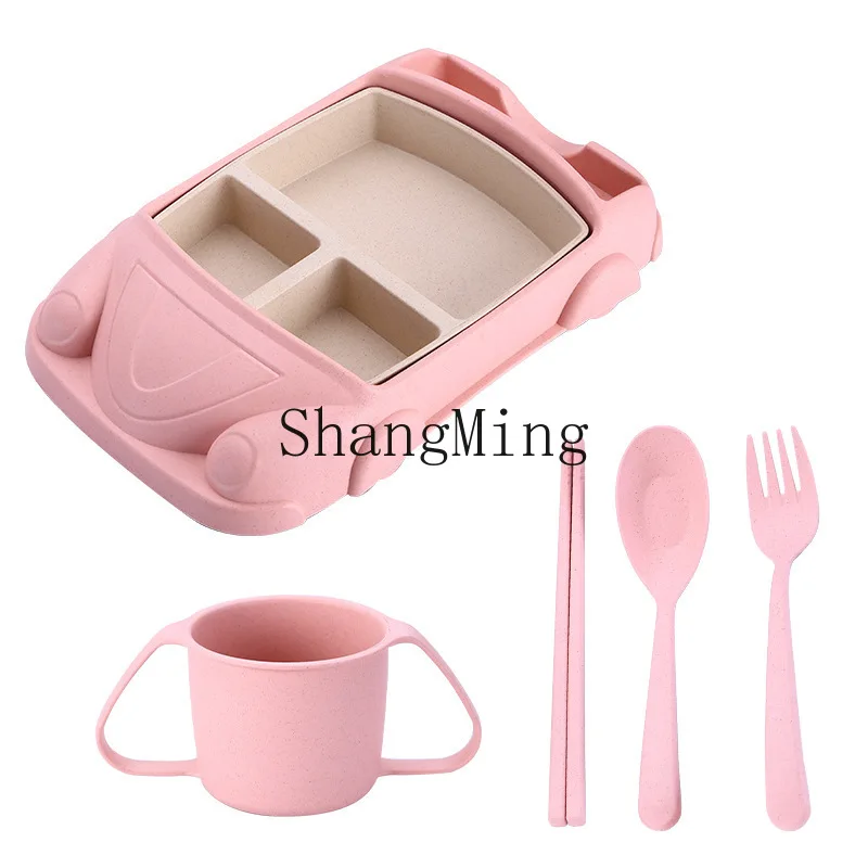 

PYH wheat straw cartoon car set creative complementary food grid bowl cup plate student tableware