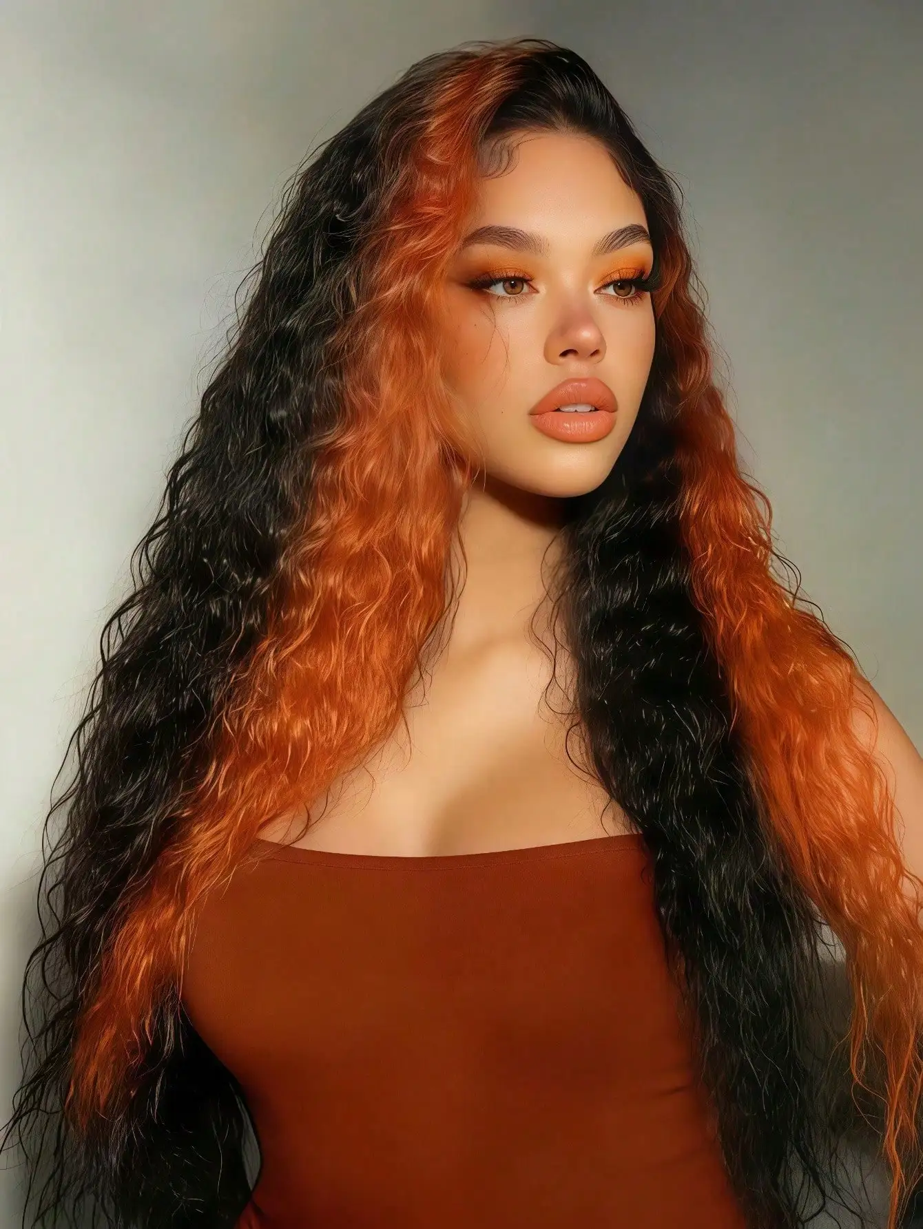 Pelucas frontales de encaje transparente HD 13x4 rizadas Ginger Orange, densidad 200, cabello humano pre-arrancado sin pegamento con cabello de bebé para mujer