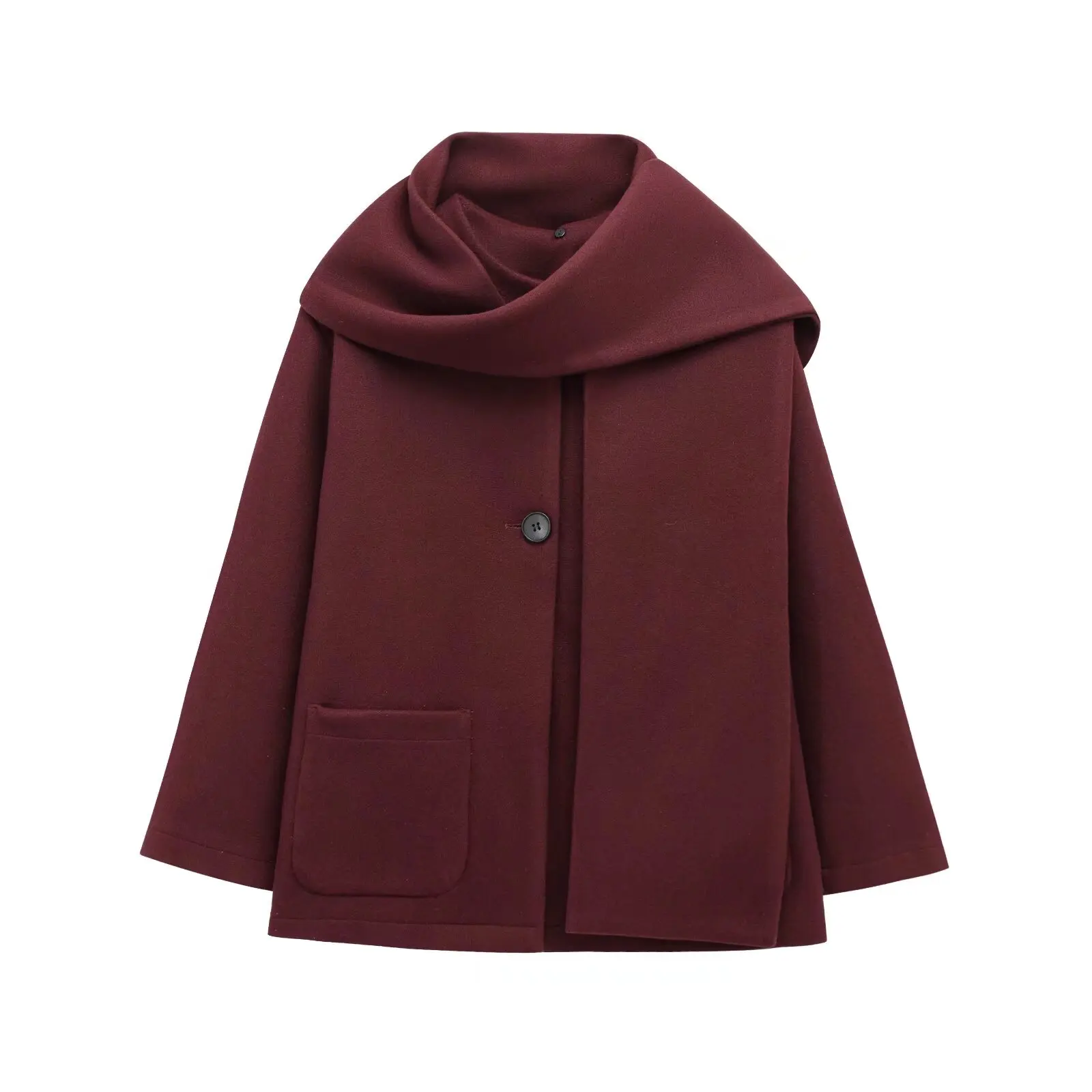 BSAY Französischer Minimalistischer Damenmantel mit einteiligem Schal-Kragen, Rundhalsausschnitt, einreihig, mit Taschen, für den Alltag im Herbst und auf Reisen. – Detail 11