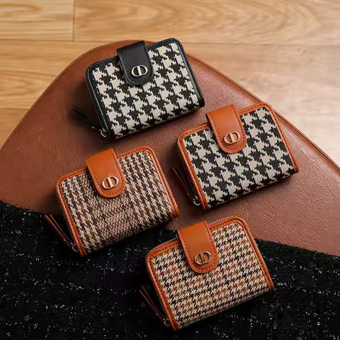 Premium Wallet Card Bag Organ Women's Short Thousand Bird Grid Exquisite High-end Folding Integrated