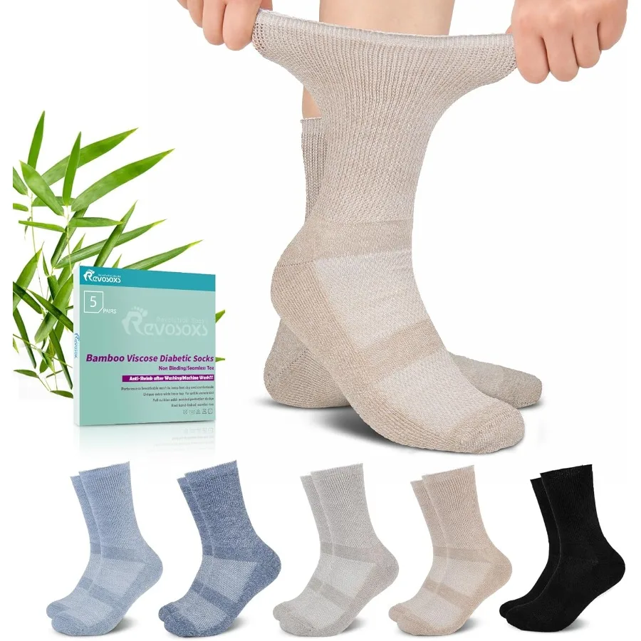 

Diabetic Crew Socks for Men Women Bamboo Viscose NonBinding Loose Top Wide Socks with Seamless Toe Ideal for Daily Wear and Foo