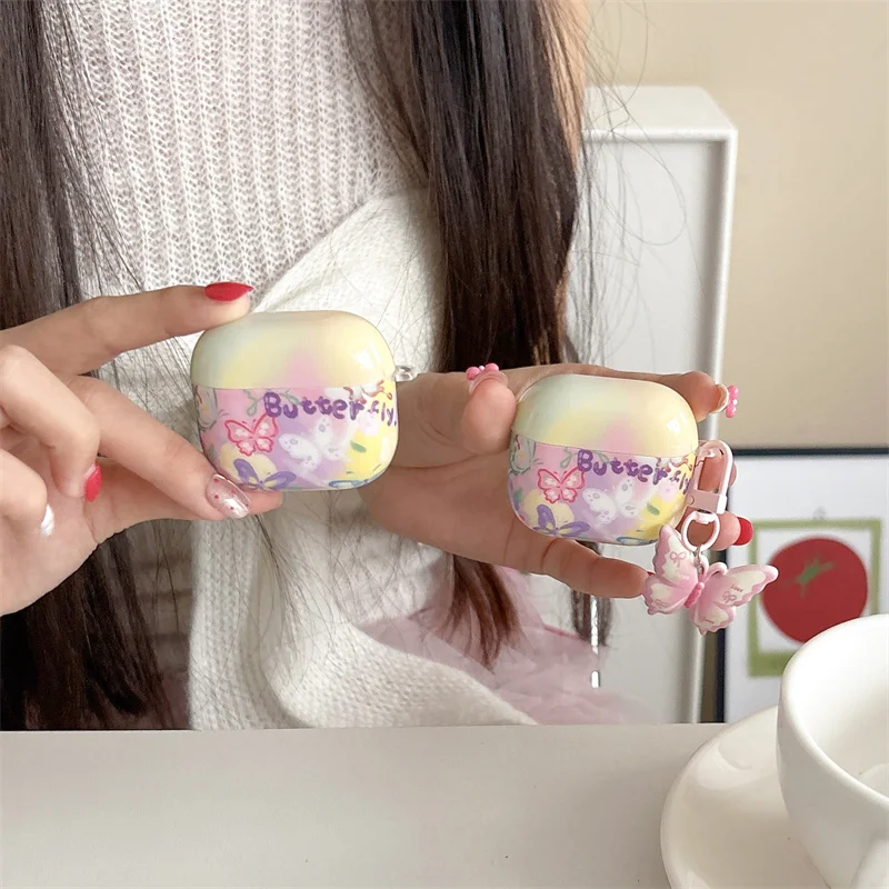 

Korean Cute Butterfly Earphone Case For Apple Airpods Pro 2 4 3 Cover Silicone Headset Cases for Airpod 4th Gen Headphone Funda