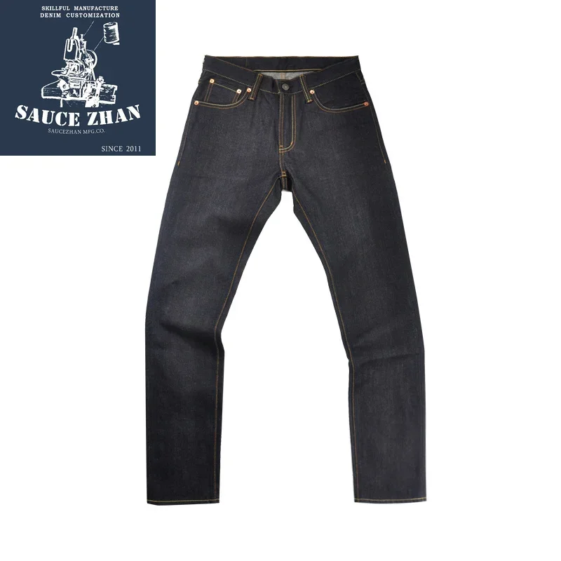 Saucezhan 314XX pantalones vaqueros para hombre sanforizado Selvedge pantalones vaqueros para hombre añil y Negro pantalones vaqueros cremallera Fly