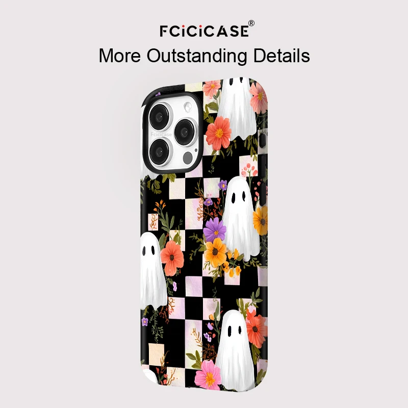 Fcicicase آيفون 16 برو ماكس ل Magsafe جراب هاتف شبح زهرة شبكة نمط غطاء آيفون 11 12 13 14 15 زائد 16 برو ماكس