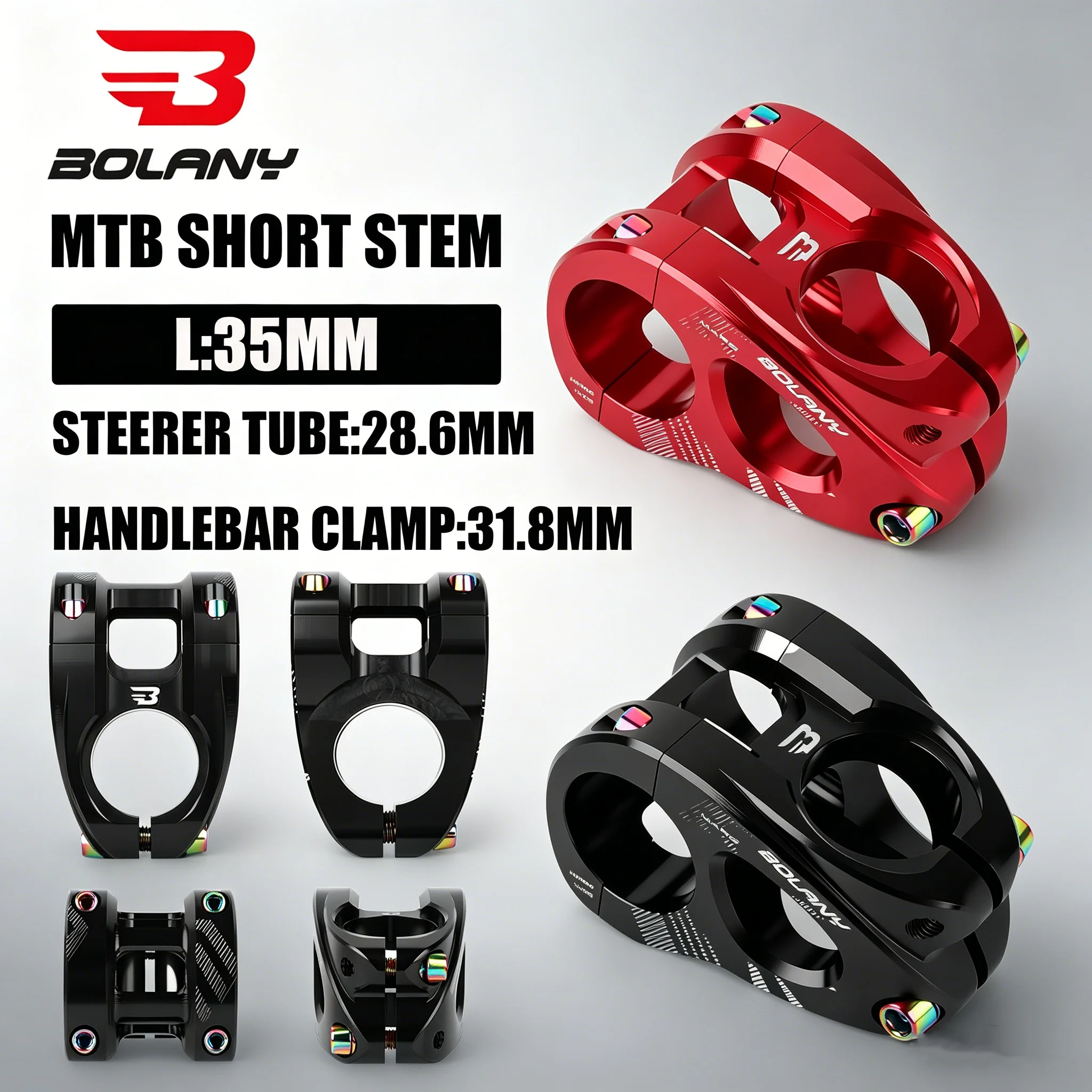 

BOLANY Mountain Bike Short Stem 35mm Aluminum Alloy 31.8mm Handlebar + 28.6mm Fork Maximum Bolt Torque 5 N·m MTB Bicycle Parts