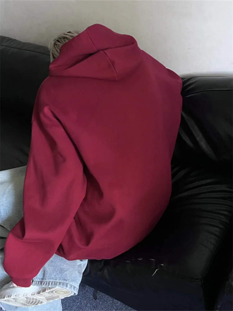 

Мужское худи оверсайз из плотного материала (500 г), винно-красное, в уличном стиле, свободного кроя, повседневное, комфортное, модное, брендовое, больших размеров