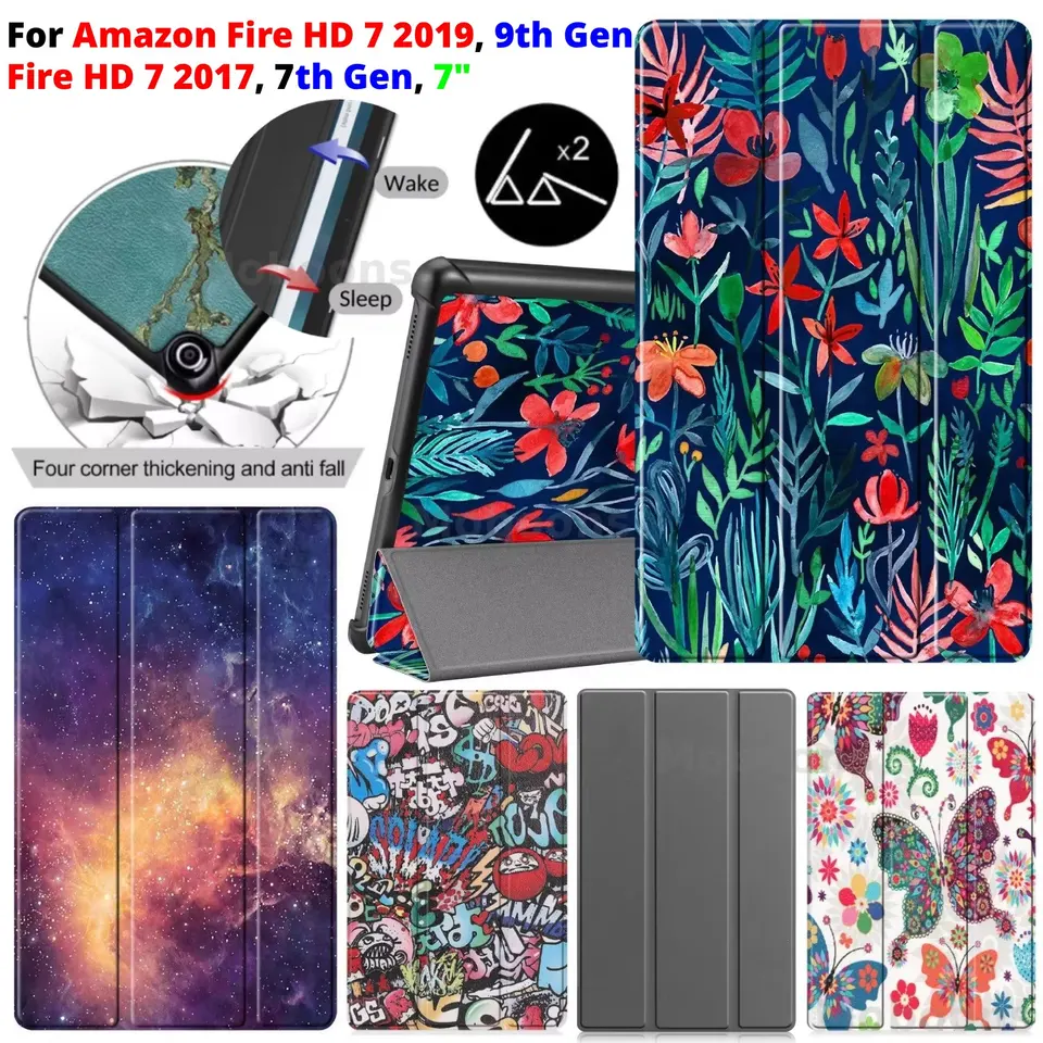 【ケース、フィルム付】Amazon Fire HD 8 32GB 3GB RAM For Amazon Fire HD 7 Case 2017 2019 7th 9th Gen 7'' Tri-Fold PU