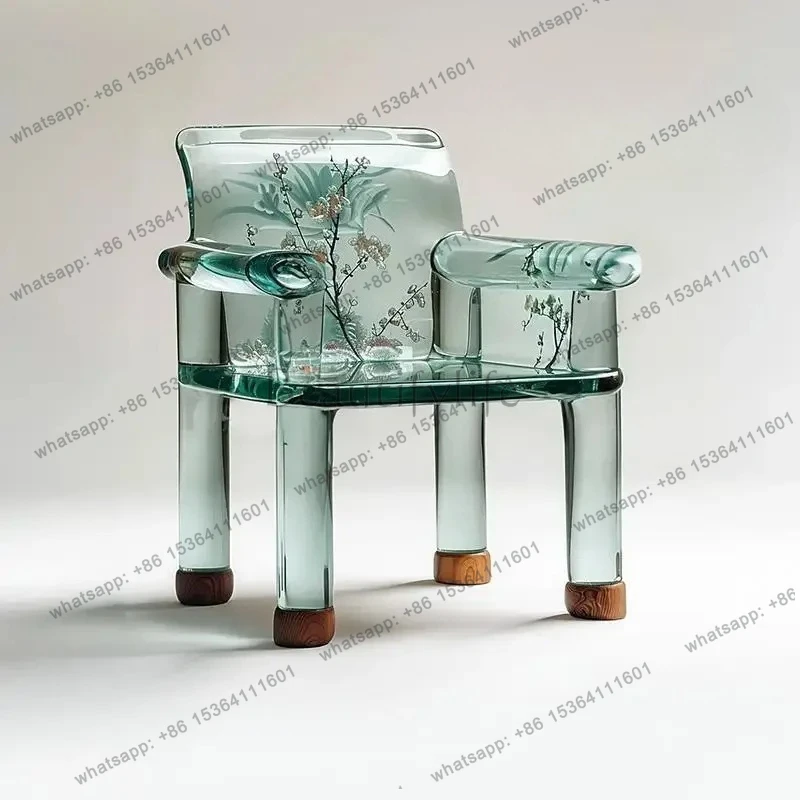 

yj9 New Chinese Zen Chinese ancient style single chair transparent resin back chair casual style